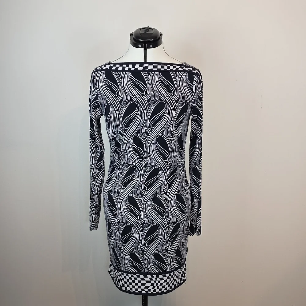 Michael Michael Kors Navy and White Abstract Print Long Sleeve Dress Small - Picture 2 of 8